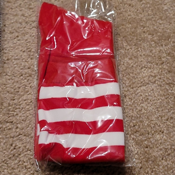 Knee high socks 3 stripes white blue red sz 6-8 - Picture 2 of 5